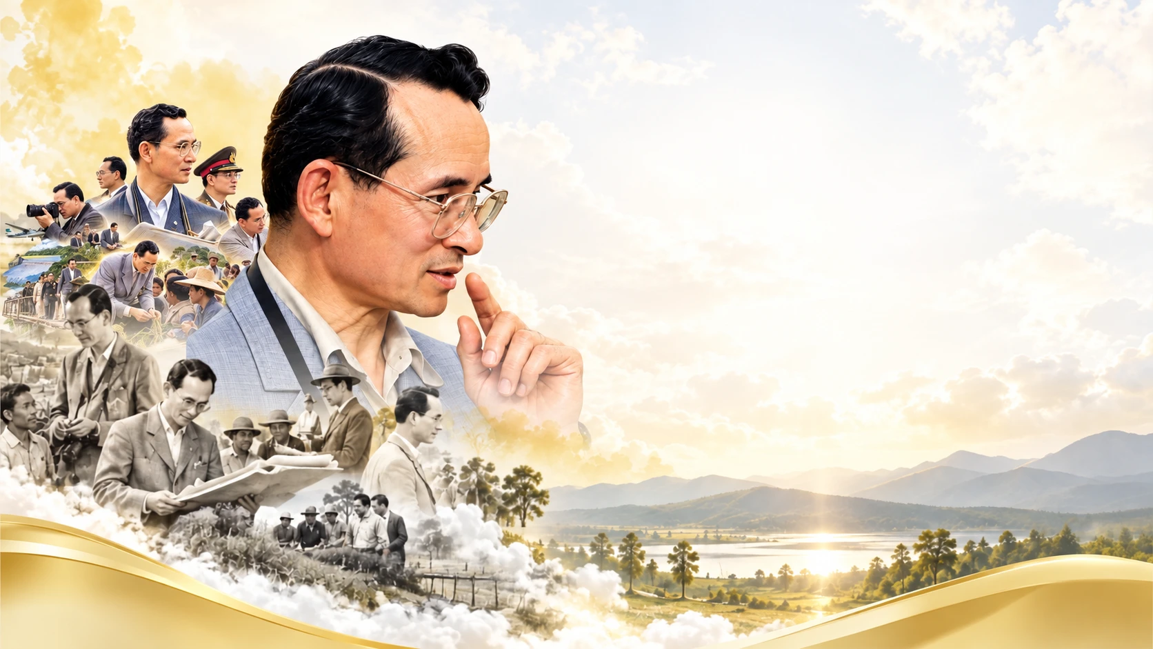 พระบรมฉายาลักษณ์พระบาทสมเด็จพระบรมชนกาธิเบศร มหาภูมิพลอดุลยเดชมหาราช บรมนาถบพิตร และภาพพระราชกรณียกิจ